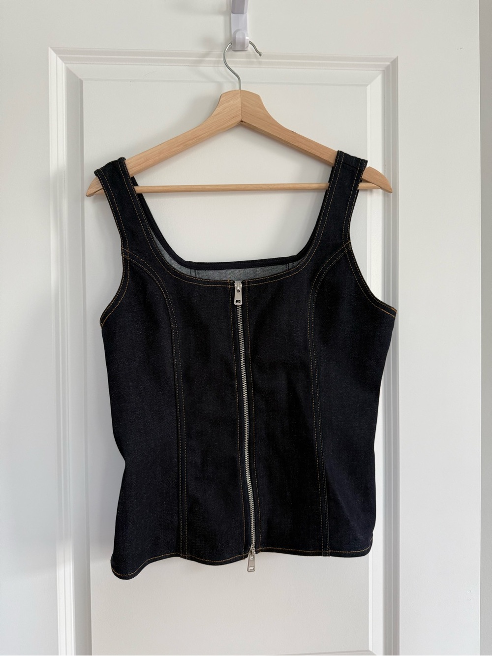 Zara Women's Black Zip-Front Denim Tank Top M